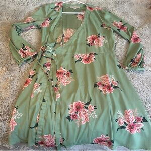 LOFT Green Floral Wrap Top